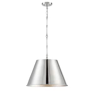 Alden 18.25 in. W x 12.5 in. H 1-Light Polished Nickel Shaded Pendant Light with Metal Bell Shade