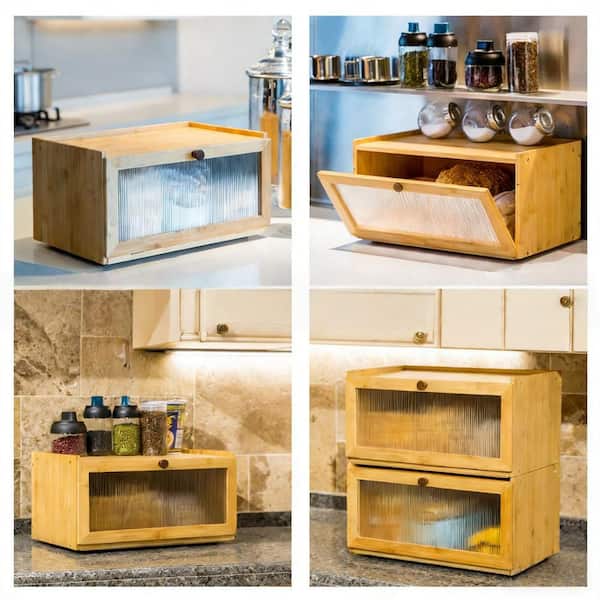 Bamboo Bread Box with Large Capacity, Window and Farmhouse Design for Kitchen Counter Storage (1-Pack)