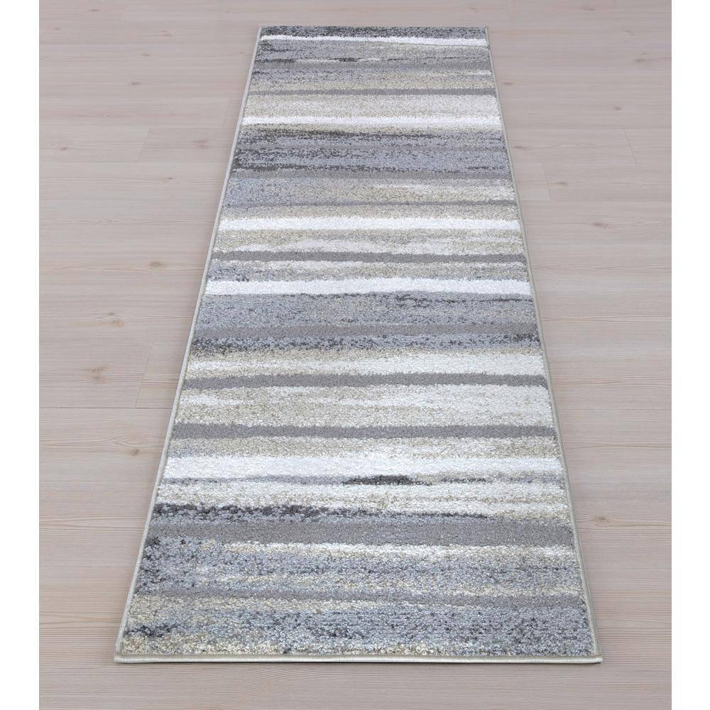 Charlotte Soft Gray and Beige Striped Medium Pile Area Rug