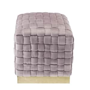 Diamond Lilac/Gold Upholstered Velvet Square Hand Woven Cube Ottoman