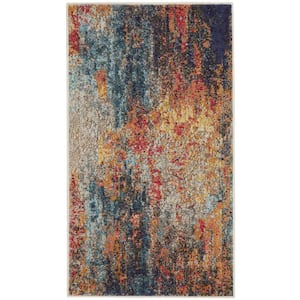 Rust and Blue 2 ft. x 4 ft. Abstract Area Rug