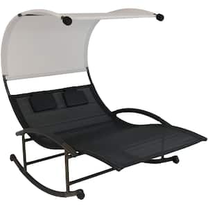 Sling Double Outdoor Rocking Chaise Lounge Chair with Canopy