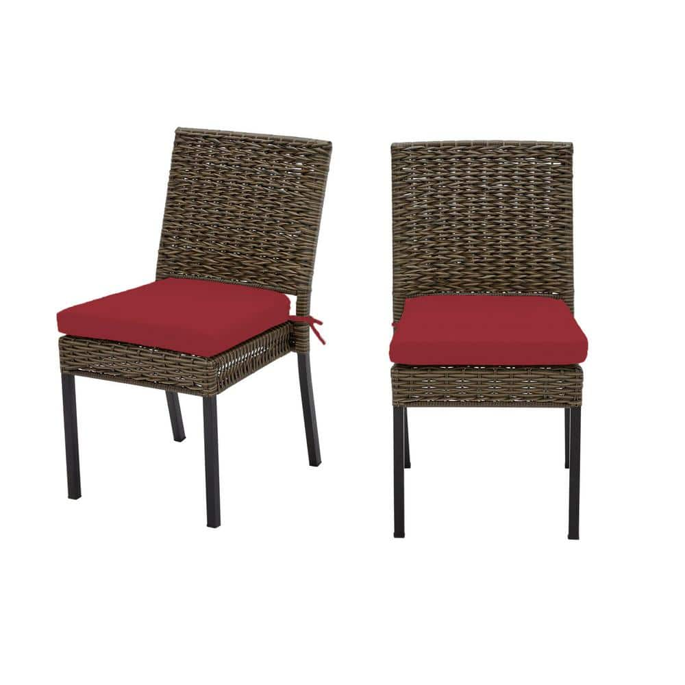 Laguna Point Brown Wicker Outdoor Patio Dining Chair with CushionGuard Chili Red Cushions (2-Pack) -  Hampton Bay, H096-01193800