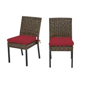 Laguna Point Brown Wicker Outdoor Patio Dining Chair with CushionGuard Chili Red Cushions (2-Pack)
