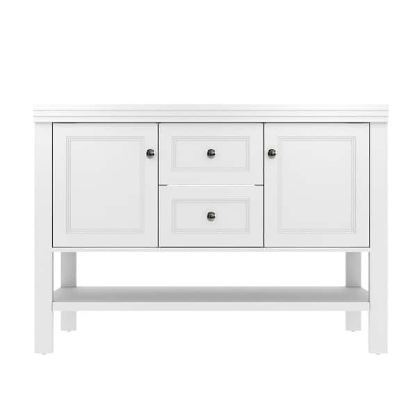 48 in. W x 17.7 in. D x 34 in. H 2-Sink Freestanding Bath Vanity in White with White Resin Top and Drain Faucet Set