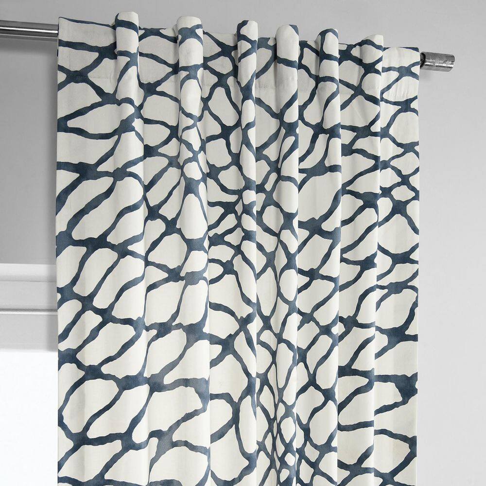 Ellis Blue Abstract Cotton Room Darkening Curtains 50" x 120"