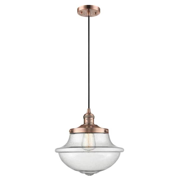 Innovations Oxford 1-Light Antique Copper Schoolhouse Pendant Light with Seedy Glass Shade