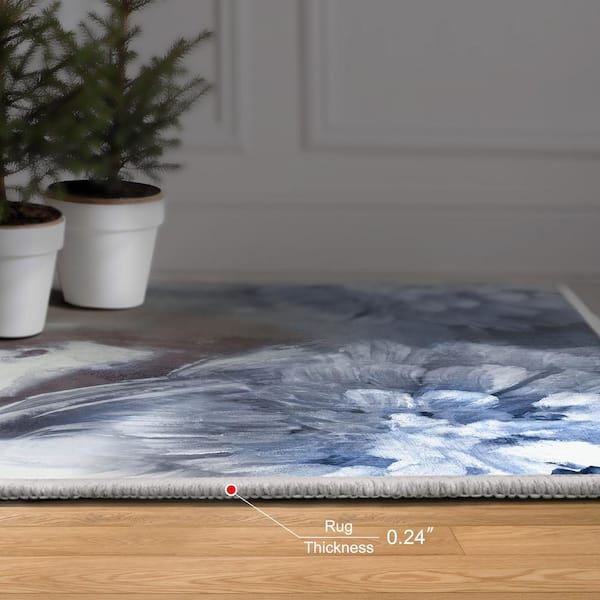 Blue 8 ft. x 10 ft. Frosted Glass Washable Abstract Art Area Rug