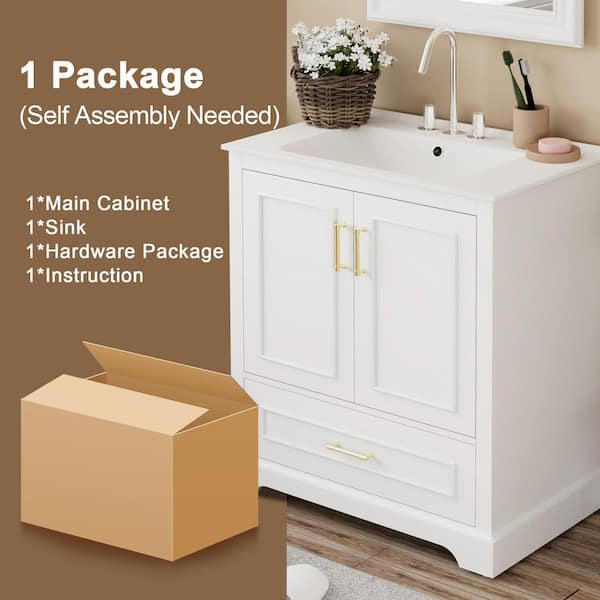 Virubi 30 in. W Single Sink Bath Vanity in White with White