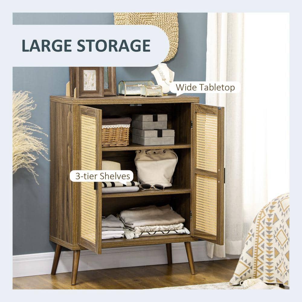 Versatile Brown Sideboard Buffet Cabinet with Rattan Doors