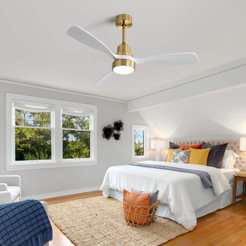 48 in. White Indoor Ceiling Fan with Light, Noiseless DC Motor 3 Solid Wood Blades Remote Control for Living Room price history on PriceWatchPro
