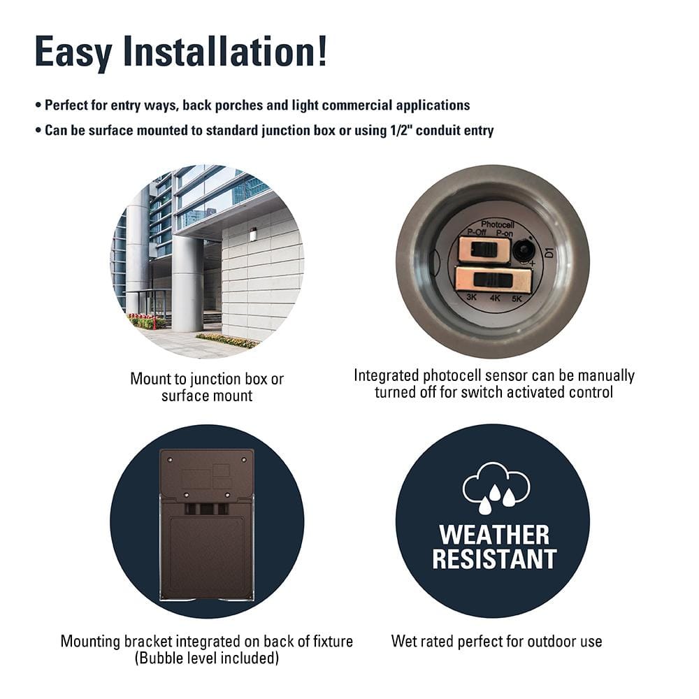 Bronze LED Dimmable Mini Wall Pack with Dusk to Dawn Sensor