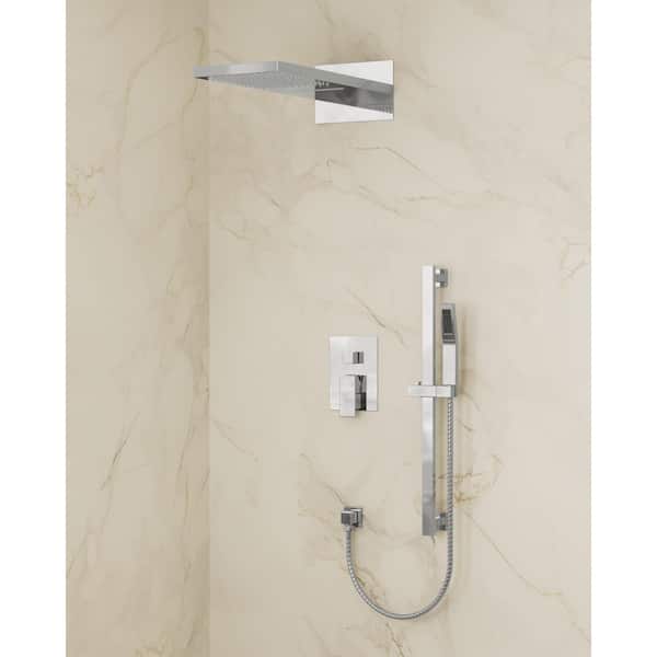 YAWWALK 3-Spray 22 in. Wall Mount Rainfll and Waterfall Dual Fixed and Handheld Shower Head 2.5 GPM in Chrome(Vlave Included)
