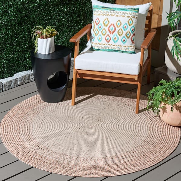 Braided 5 ft. x 5 ft. Ivory/Beige Border Washable Round Rug