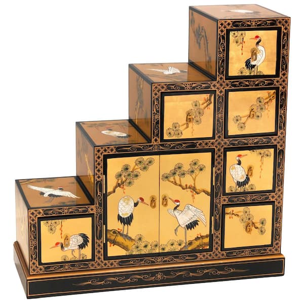 Oriental Furniture 6-Drawer Gold Lacquer Step Tansu Dresser