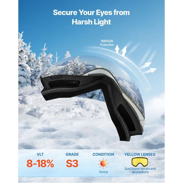 VEVOR Magnetic Cylindrical Ski Goggles, Frameless Silver Mirror