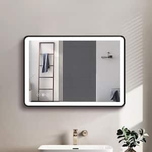 24 in. W x 31 in. H LED Rectangular Framed Horizontal or Vertical Hanging Wall Bathroom Vanity Mirror in Black