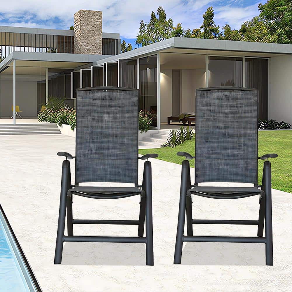 Folding Patio Chairs Aluminium Frame Reclining Sling Lawn Chairs with Adjus