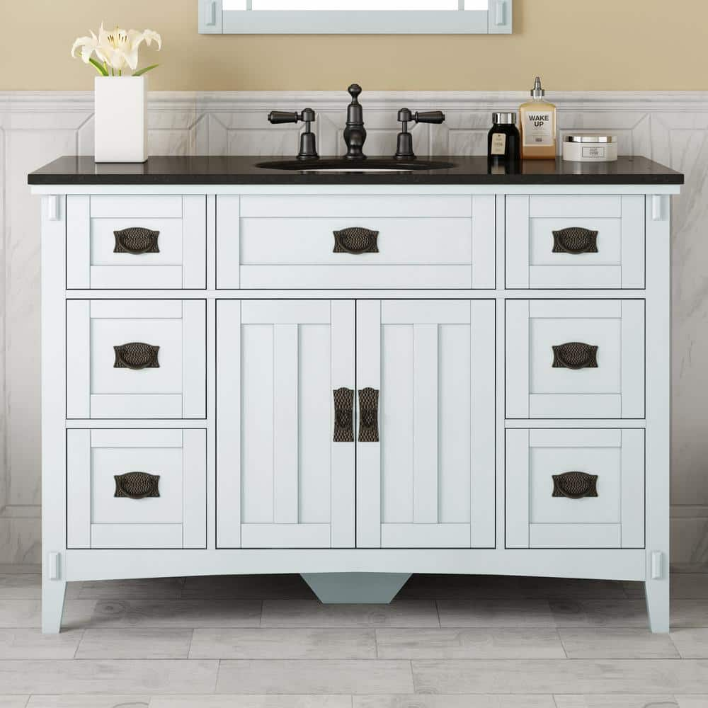 Artisan 48 in. W x 21 in. D x 35 in. H Single Sink Freestanding Bath Vanity in White with Black Marble Top -  Home Decorators Collection, MD-V1760