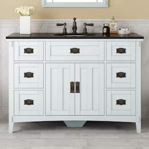 Artisan 48 in. W x 21 in. D x 35 in. H Single Sink Freestanding Bath Vanity in White with Black Marble Top