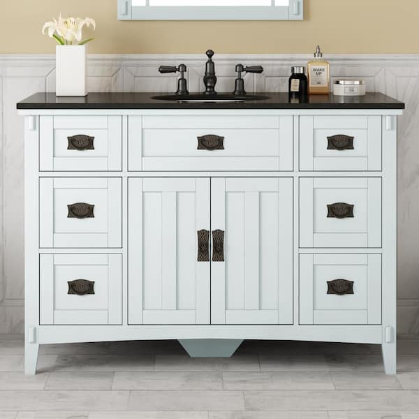 Home Decorators Collection Artisan 48 in. W x 21 in. D x 35 in. H Single Sink Freestanding Bath Vanity in White with Black Marble Top