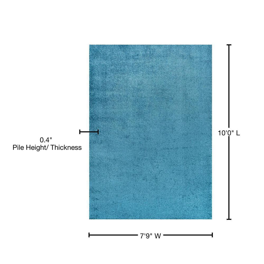 Turquoise Reversible Solid Synthetic Low-Pile Area Rug