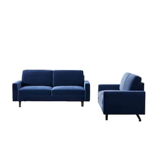 Ross 2-Piece Dark Blue Modern Velvet Living Room Set Sofa and Loveseat