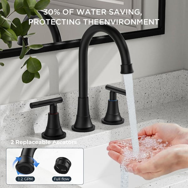 8 in. Widespread Double Handle Bathroom Faucet with High Arch Gooseneck in Black