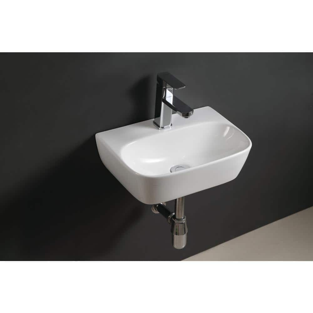 Elanti 11.625'' White Ceramic Rectangular Wall-Mount Bathroom Sink