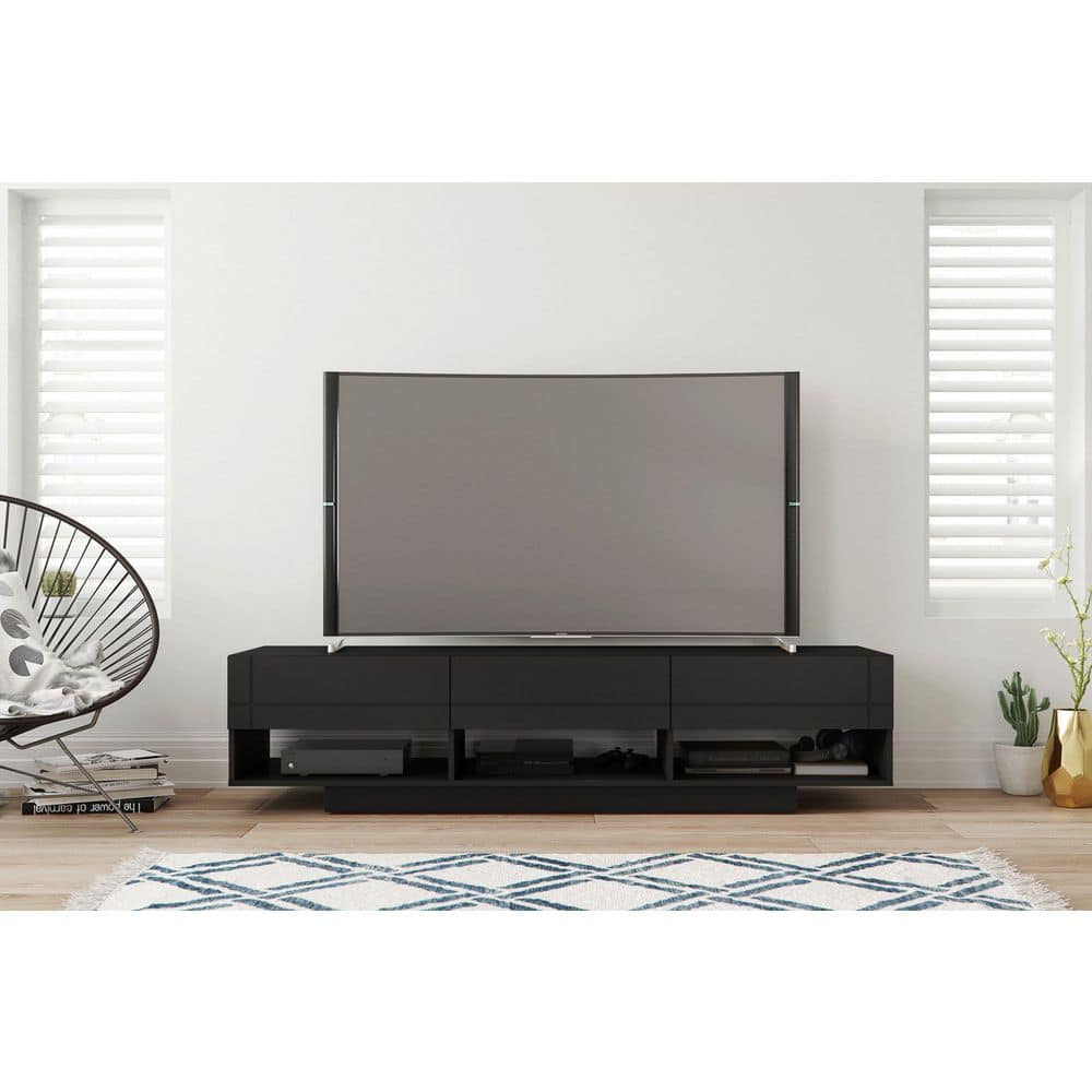 Rustik Black TV Stand Fits TVs up to 80 in. with 3-Drawers