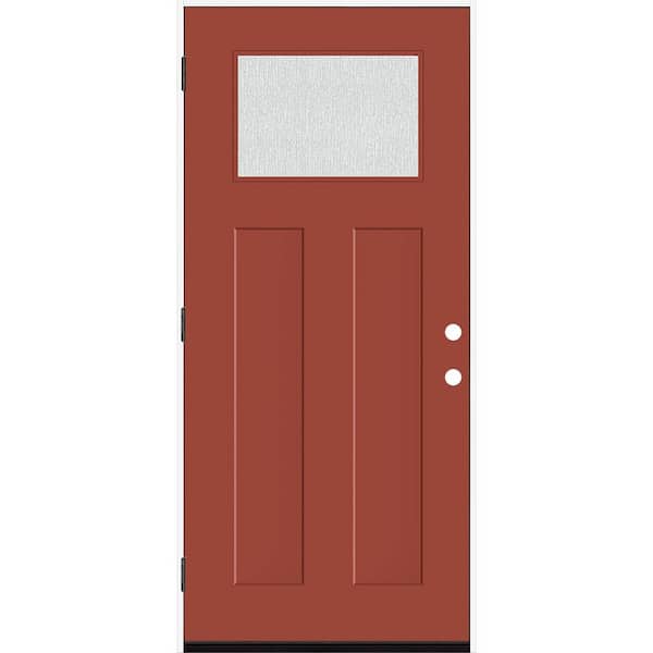 Steves & Sons Legacy 36 in. x 80 in. 1/4 Toplite Rain Glass RHOS Primed Morocco Red Finish Fiberglass Prehung Front Door