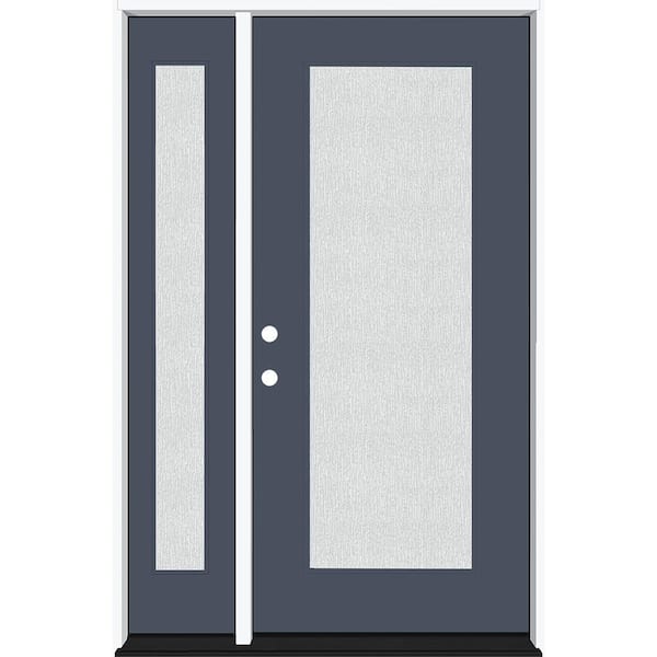 Steves & Sons Legacy 51 in. x 80 in. Full Lite Rain Glass RHIS Primed Dark Denim Finish Fiberglass Prehung Front Door with 12 in. SL