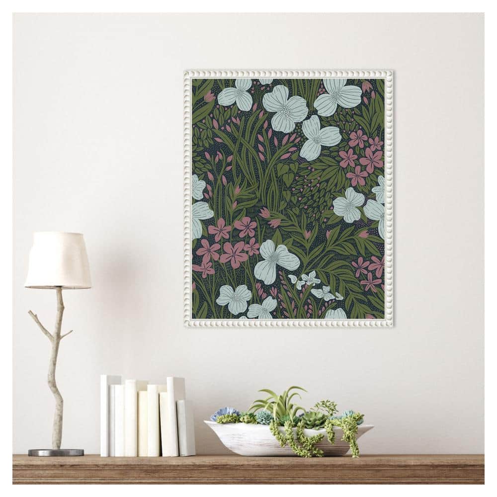 Field of Flowers Green Canvas Print with White Floater Frame