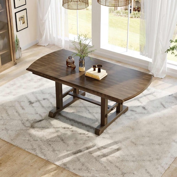 Brown Wood 78 in. Double Pedestal Extendable Dining Table Seats-4