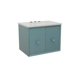 Stora 31 in. W x 22 in. D Wall Mount Bath Vanity in Aqua Blue with Quartz Vanity Top in White with White Rectangle Basin