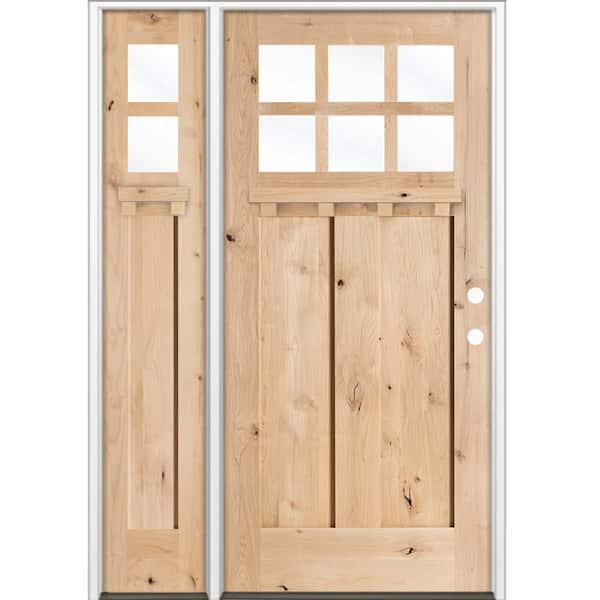46 in. x 80 in. Knotty Alder Left-Hand/Inswing 6 Lite Beveled Clear Glass Unfinished Wood Prehung Front Door with LSL DS