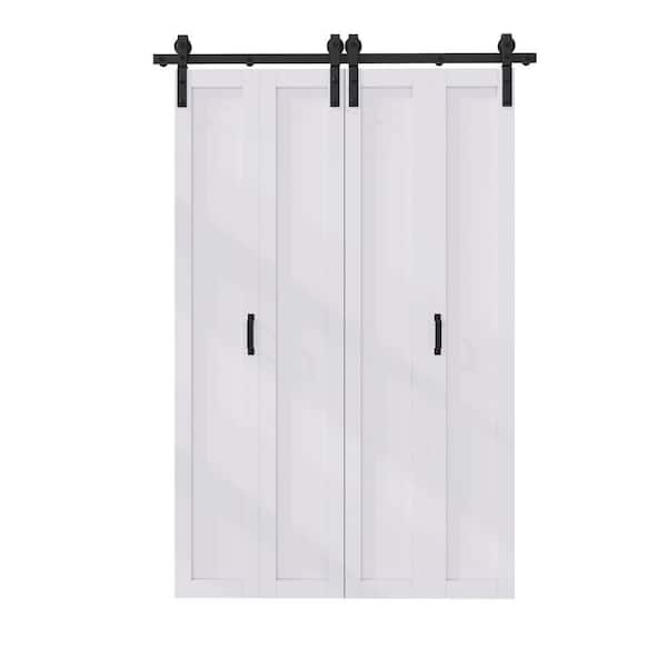 50 in. x 84 in. Assembled Bi-Fold 1 Panel White Primed DIY Available Solid Core MDF Sliding Barn Door with Hardware Kit