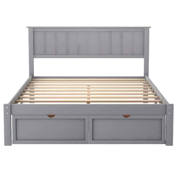 Polibi Gray Frame Full Size Platform Bed with Under-Bed Drawer