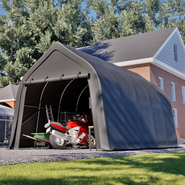 13 ft. W x 20 ft. D Outdoor Gray Roof Canopy Tent Steel Dome Carport with Roll-Up Door