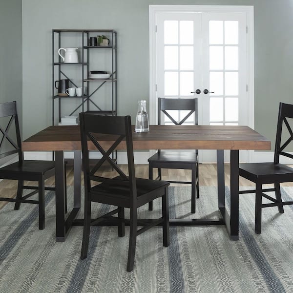 5-Piece Meridian Mahogany/Black Farmhouse Dining Set Seats 4