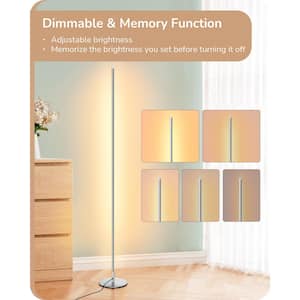 57.5 in. Silver Standard Minimalist 1-Light Smart Dimmable Swing Arm Floor Lamp for Living Room with Remote