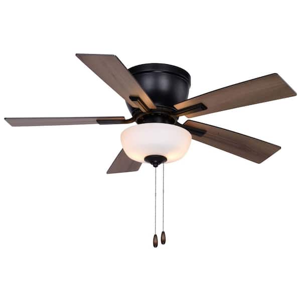VAXCEL Lisbon 42 in. Indoor Black and Hickory Flush Mount Hugger Ceiling Fan with LED Light Kit and Pull Chain