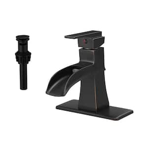 Single Handle Single Hole Bathroom Faucet with Deckplate&Drain Included, Waterfall Bathroom Faucet in Oil Rubbed Bronze