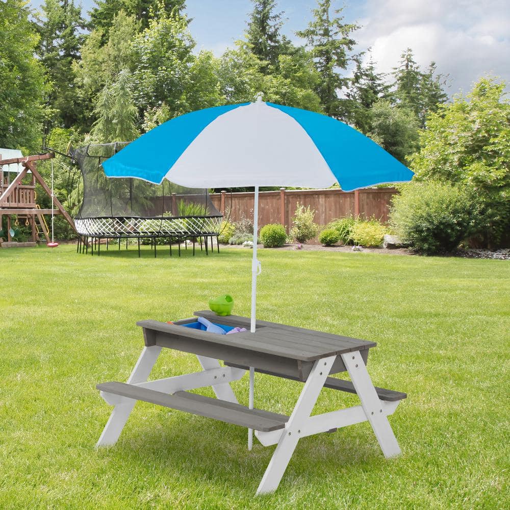 37 in. L x 35 in. W x 20 in. H 3-in-1 Kids Picnic Table With Umbrella, Outdoor Wooden, Convertible Sand and Wate in Gray price history on PriceWatchPro