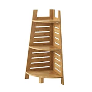 14.5 in. x 14.5 in. x 32.8 in. Brown Slated Design 3 Tier Bamboo Corner Shelf with Spacious Storage