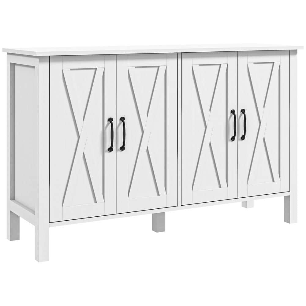 White Farmhouse Wood Sideboard Buffet Cabinet with Barn Doors