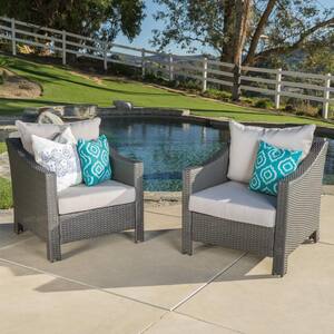 Outdoor Grey Metal Lounge Chair with CushionGuard and Light Grey Cushion