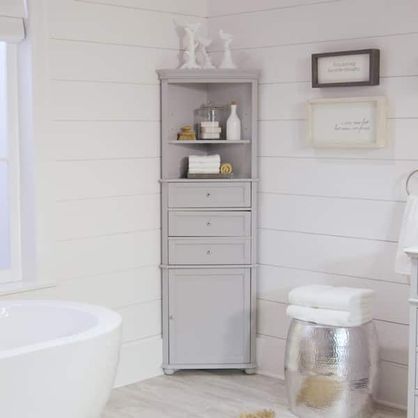 Hampton Harbor 23 in. W x 13 in. D x 68 in. H Gray Freestanding Linen Cabinet