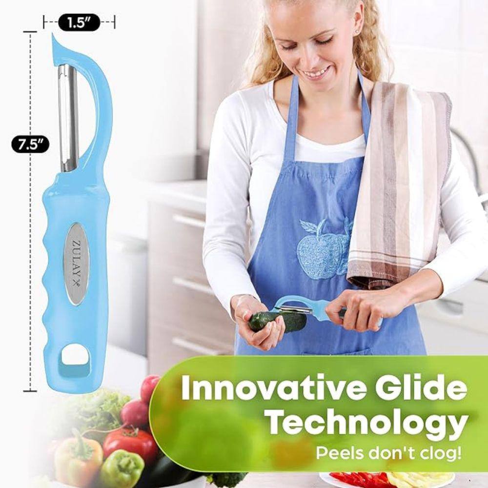 Blue Stainless Steel Swivel Vegetable Peeler with Ergonomic Handle