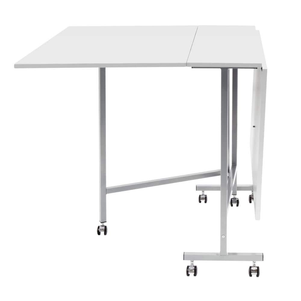 Sew Ready Silver White Folding Craft Table with Locking Wheels